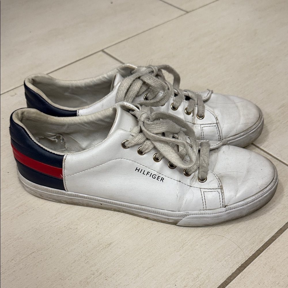 Tommy Hilfiger White Sneakers with Red and Blue Stripes